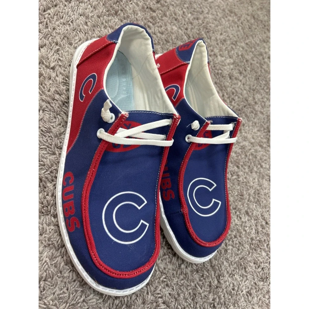 Chicago cubs baseball Blue Red Canvas Slip On Loafers Mens Size 12 EU 45